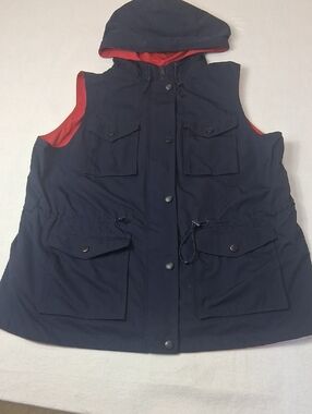 LRL Ralph Lauren Women's Reversible Red/blue Vest W/attached Hood. Size 1X